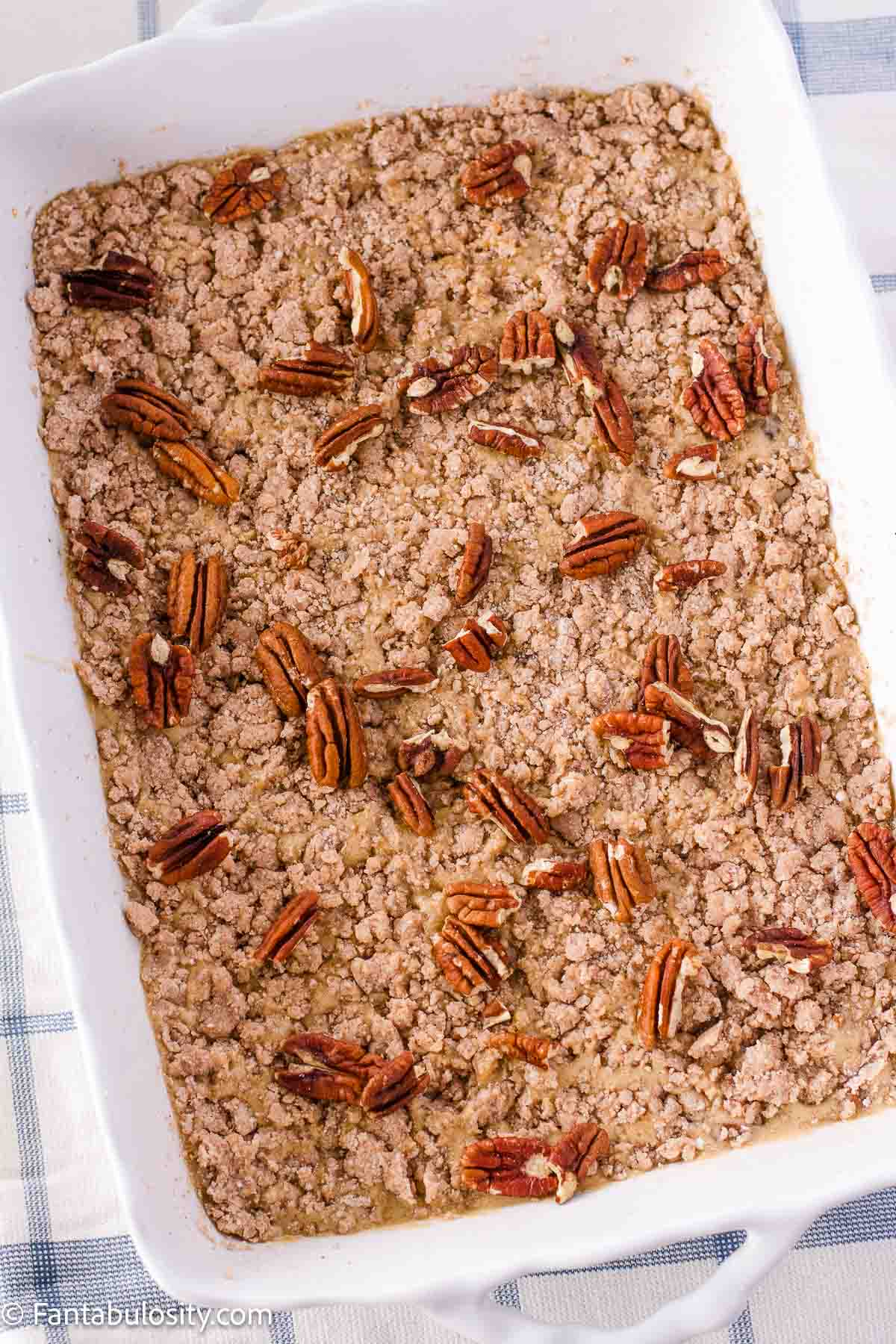 Unbaked pecan pie dump cake.