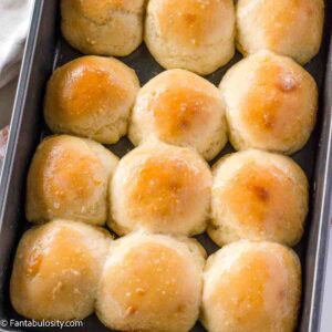 Yeast rolls in baking pan.