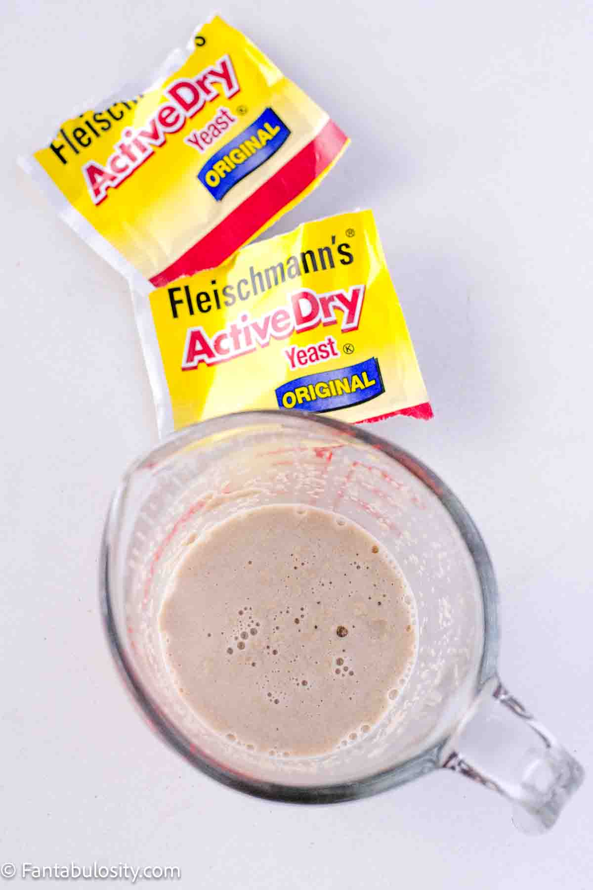 Yeast and water in measuring cup.