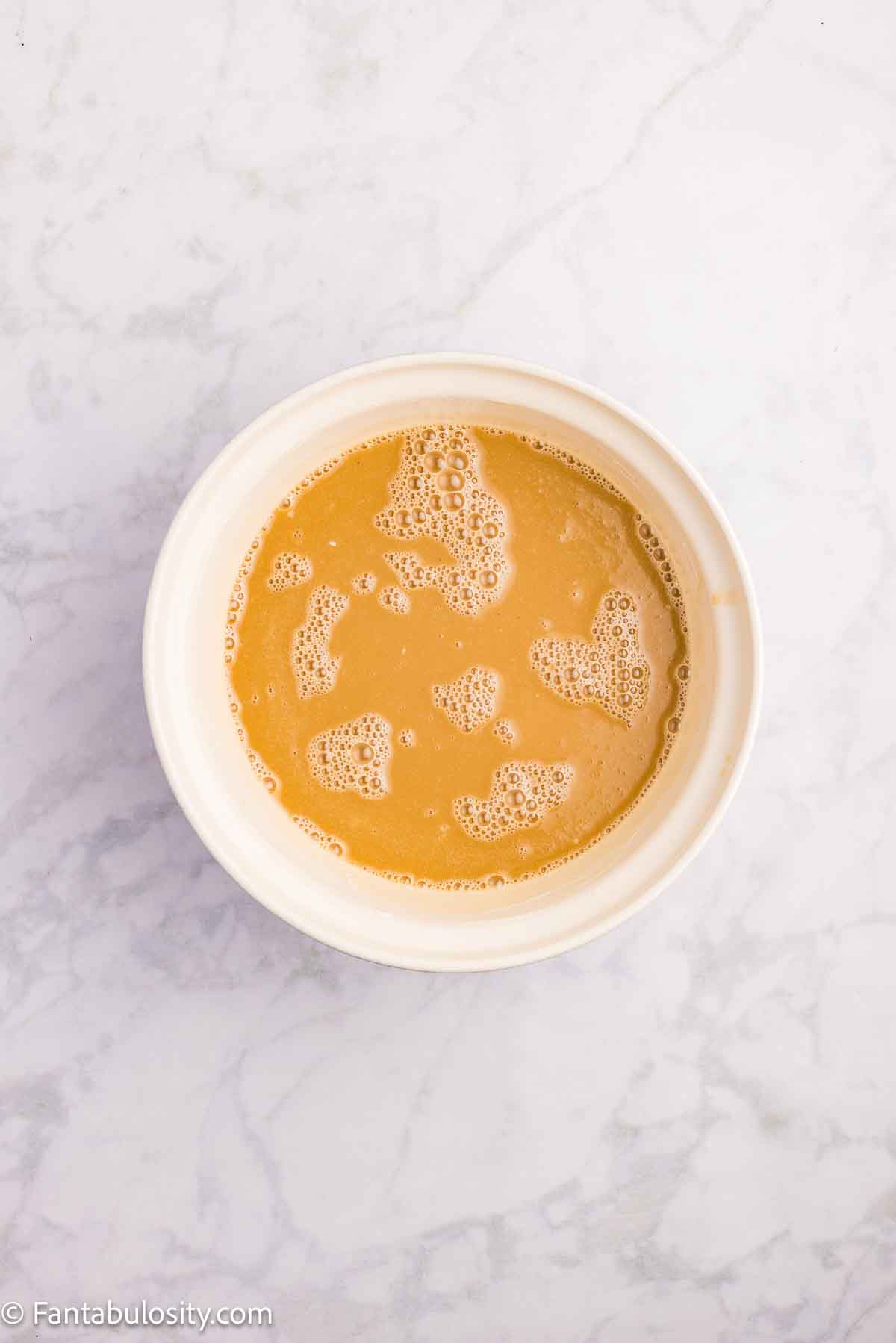 Wet ingredients added to dry ingredients.