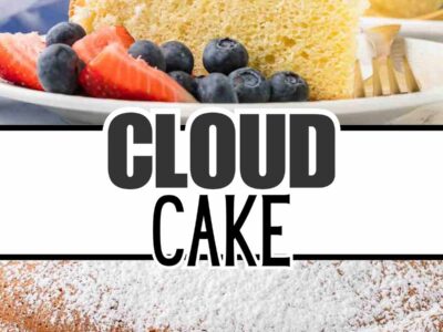 Cloud cake slice, and a whole cloud cake.