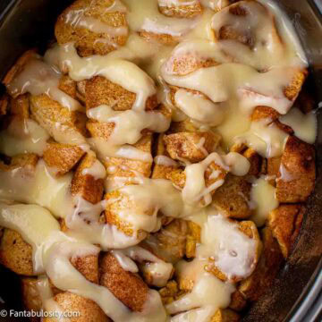 Bagel French Toast casserole in the crock pot.