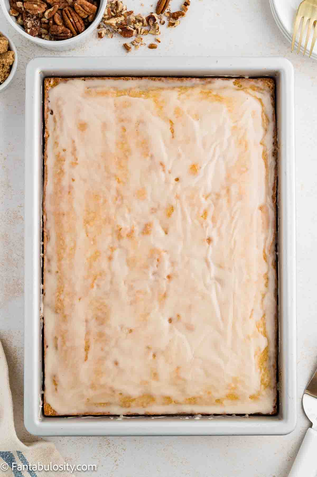 Sock-it-to-me cake with glaze topping.