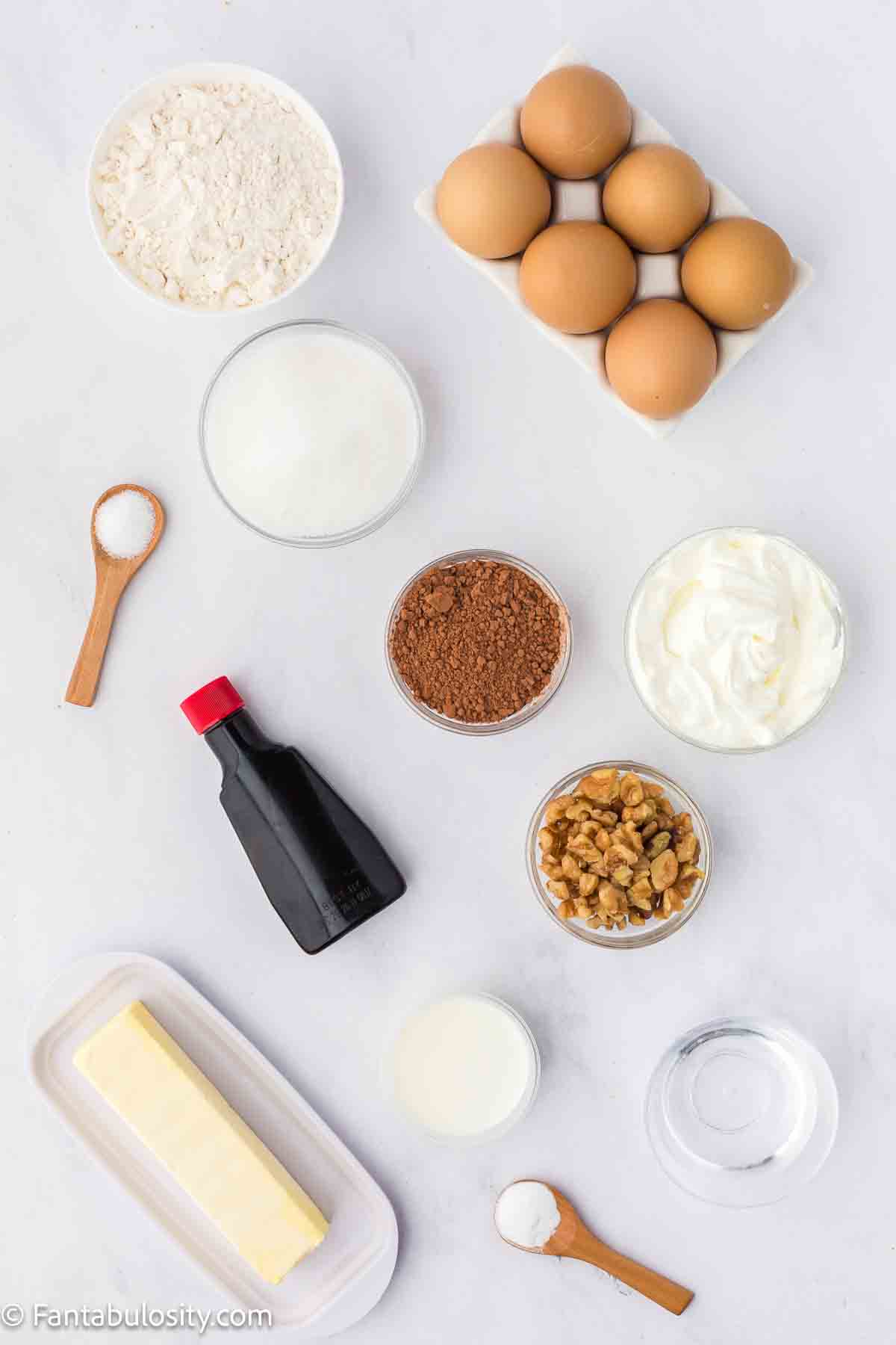 Ingredients for Texas Sheet Cake sitting on kitchen counter.