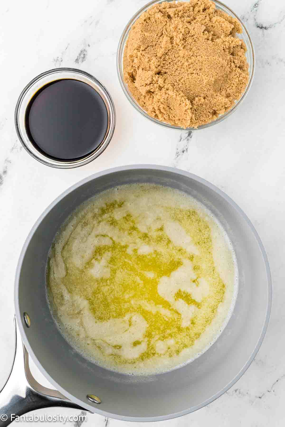 Melted butter in sauce pan.