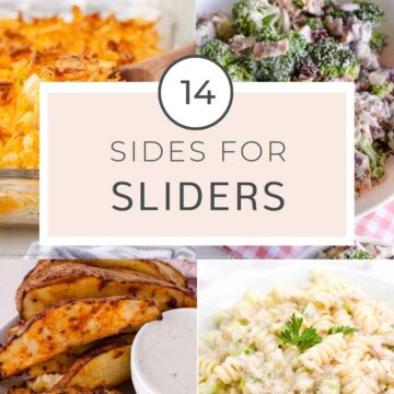 A collage of side dishes for sliders.