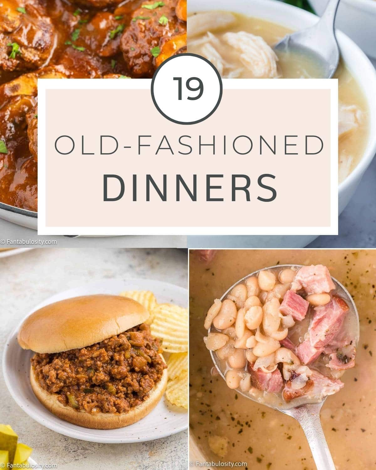 Old-fashioned dinner recipes collage.