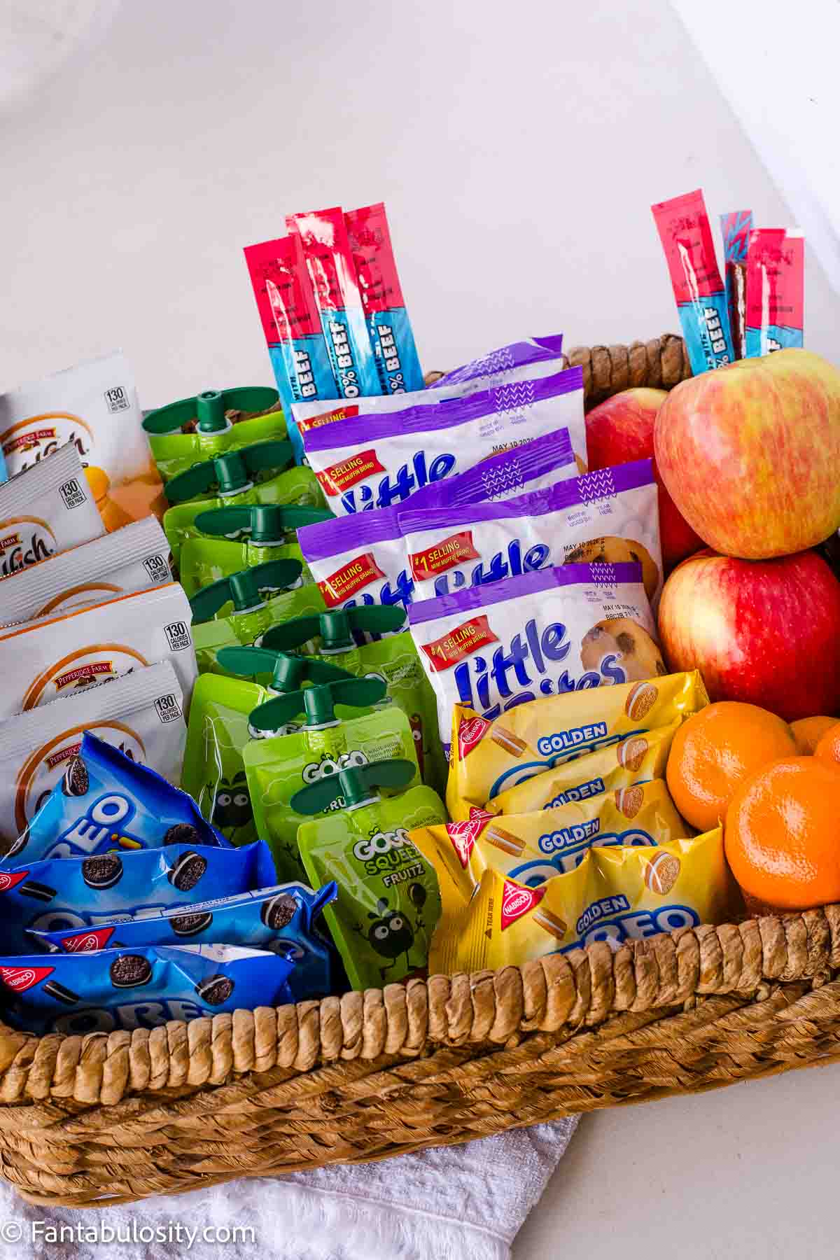 Baseball snacks in a basket.