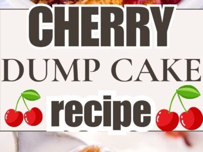 Cherry Dump Cake in bowl, with spoon.