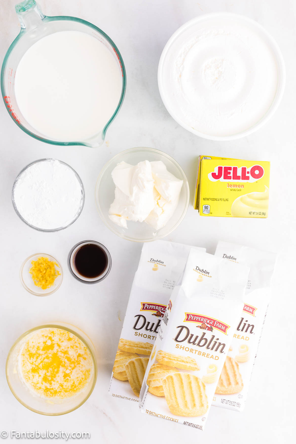 Ingredients on counter to make lemon lush recipe.