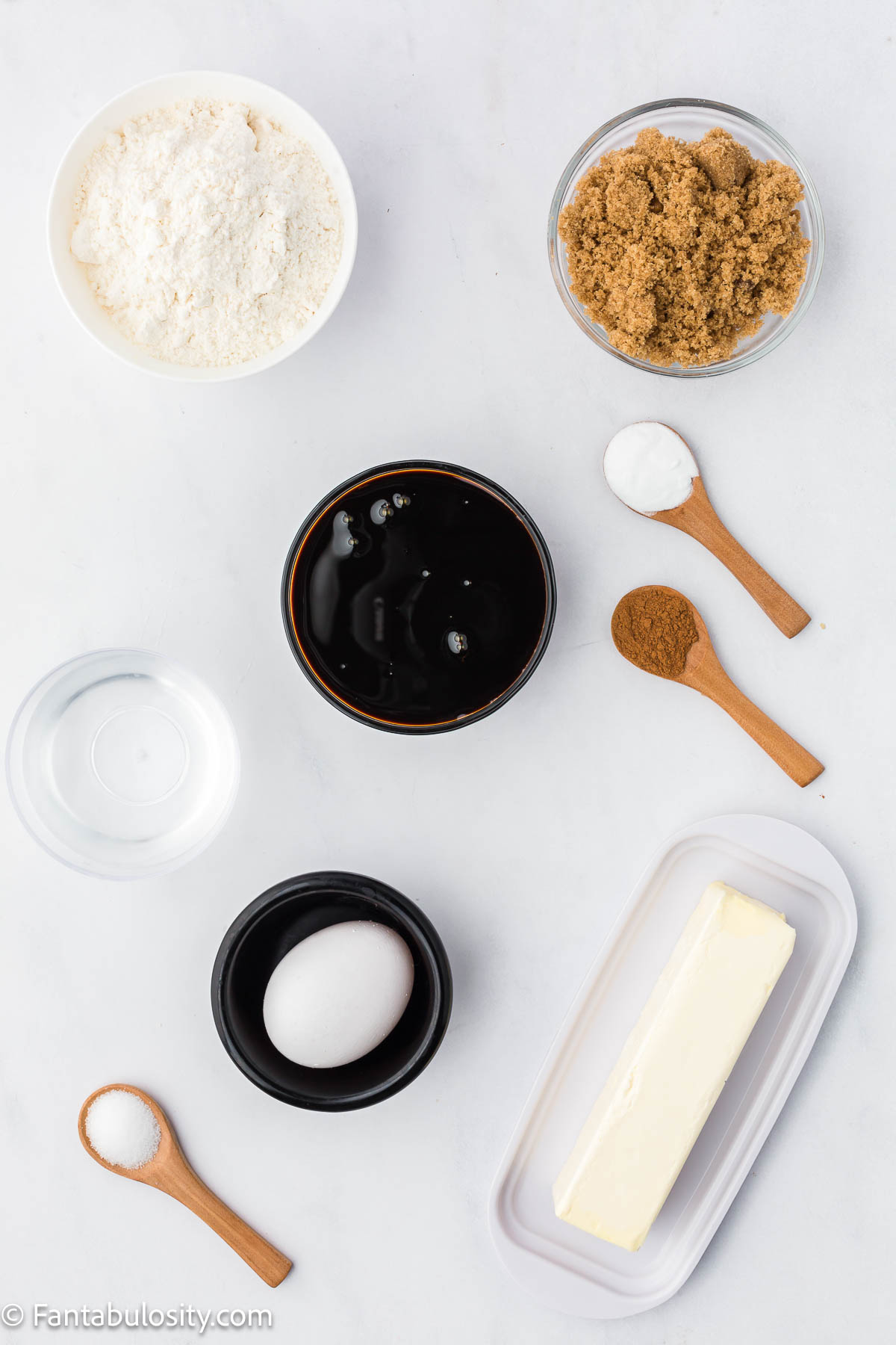 Ingredients to make Shoofly cake, sitting on counter.