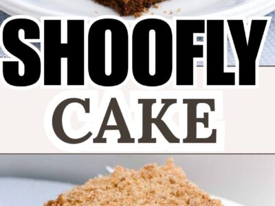 Slices of shoofly cake on a vintage plate.