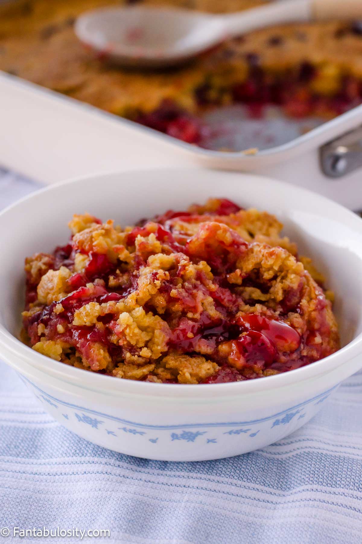 A serving of dump cake in a vintage bowl.