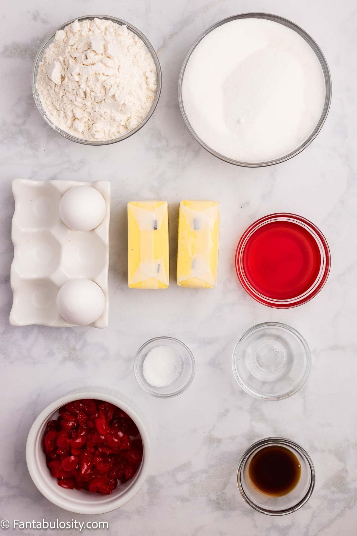 Ingredients on counter to make cherry blondies.