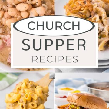 Church supper recipes collage.