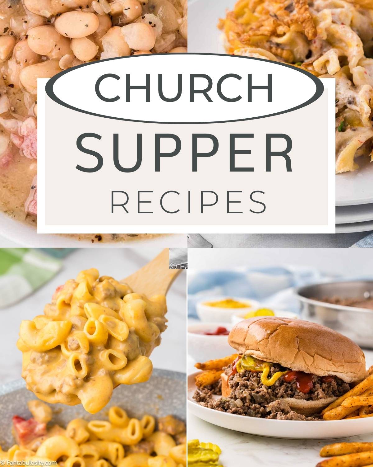 Church supper recipes in a collage.