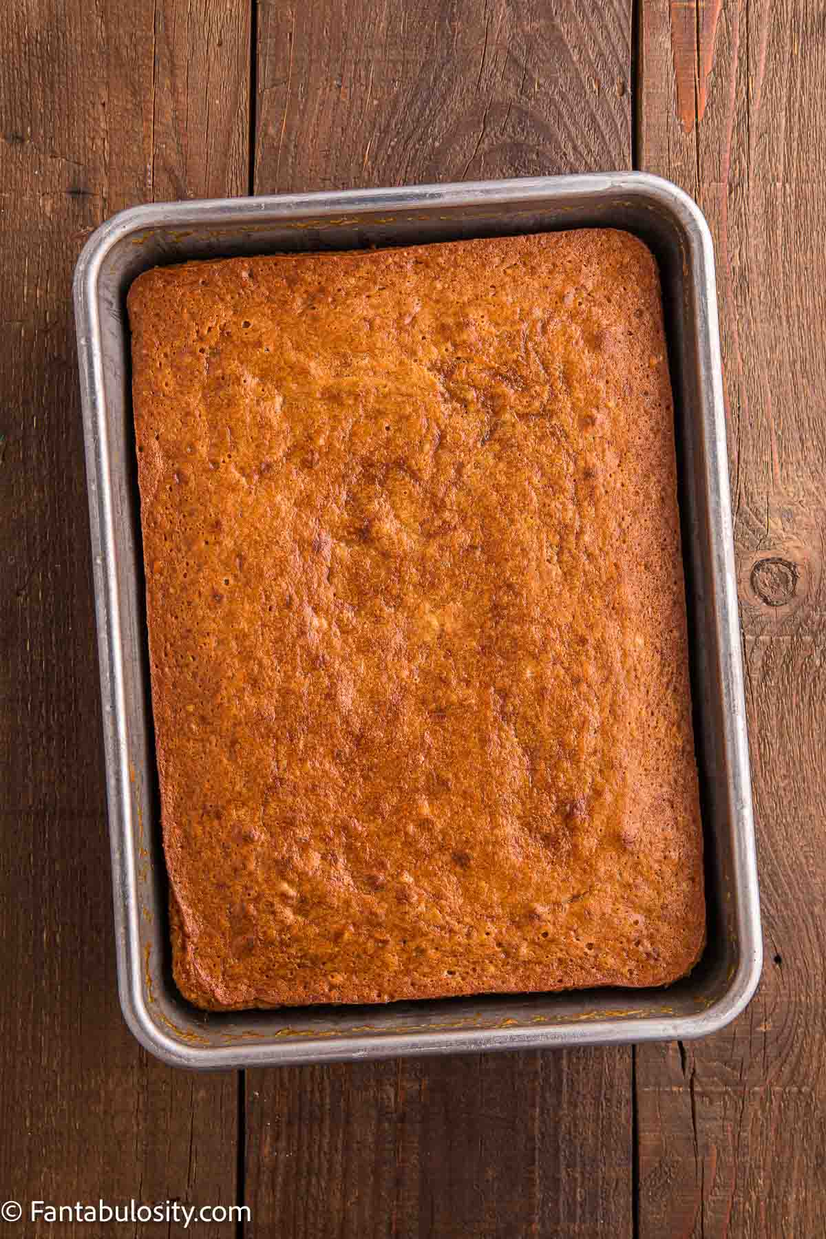 Baked banana cake in 9x13 baking pan.