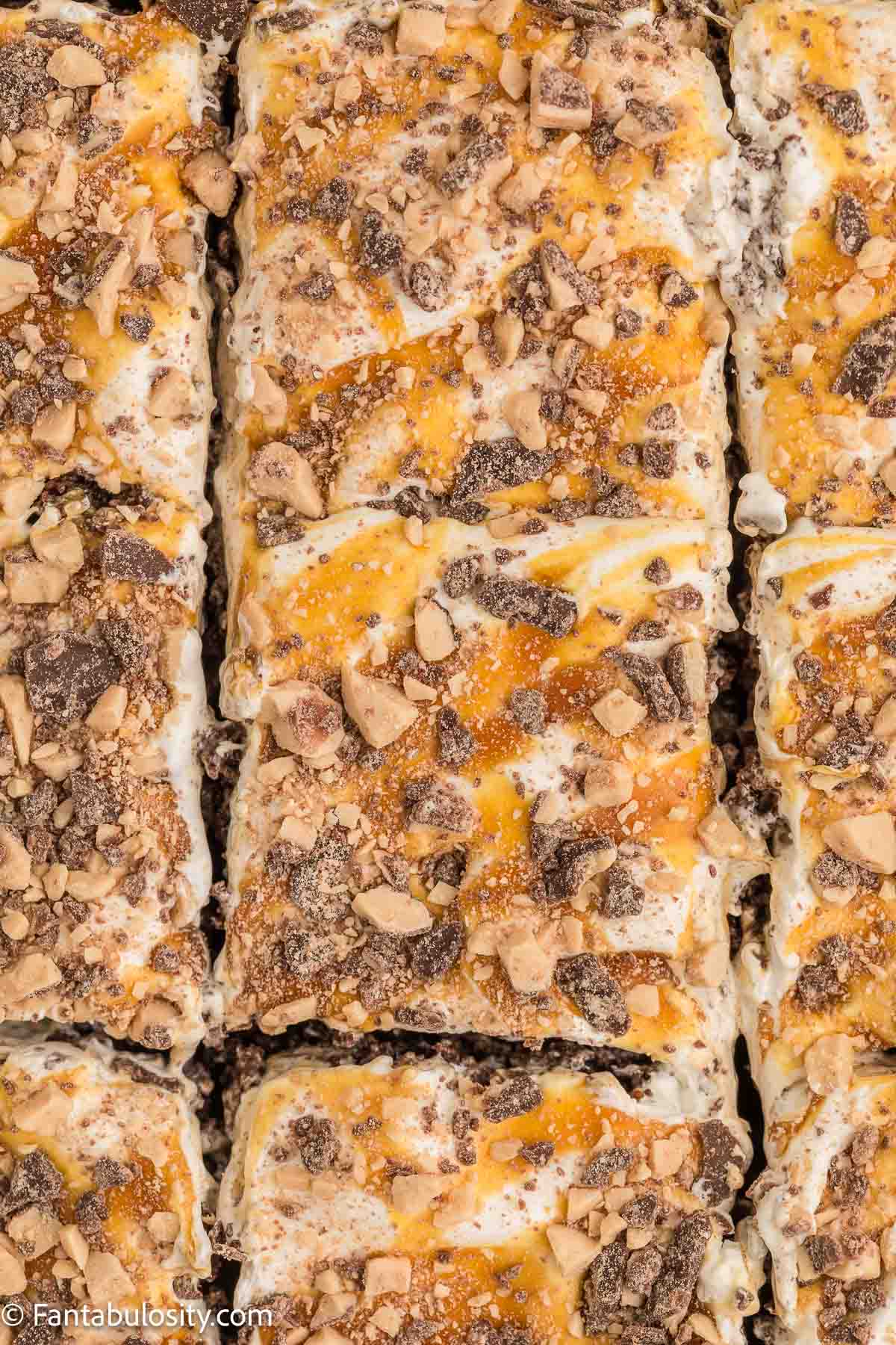 Toffee and caramel on top of Better Than Anything Cake.