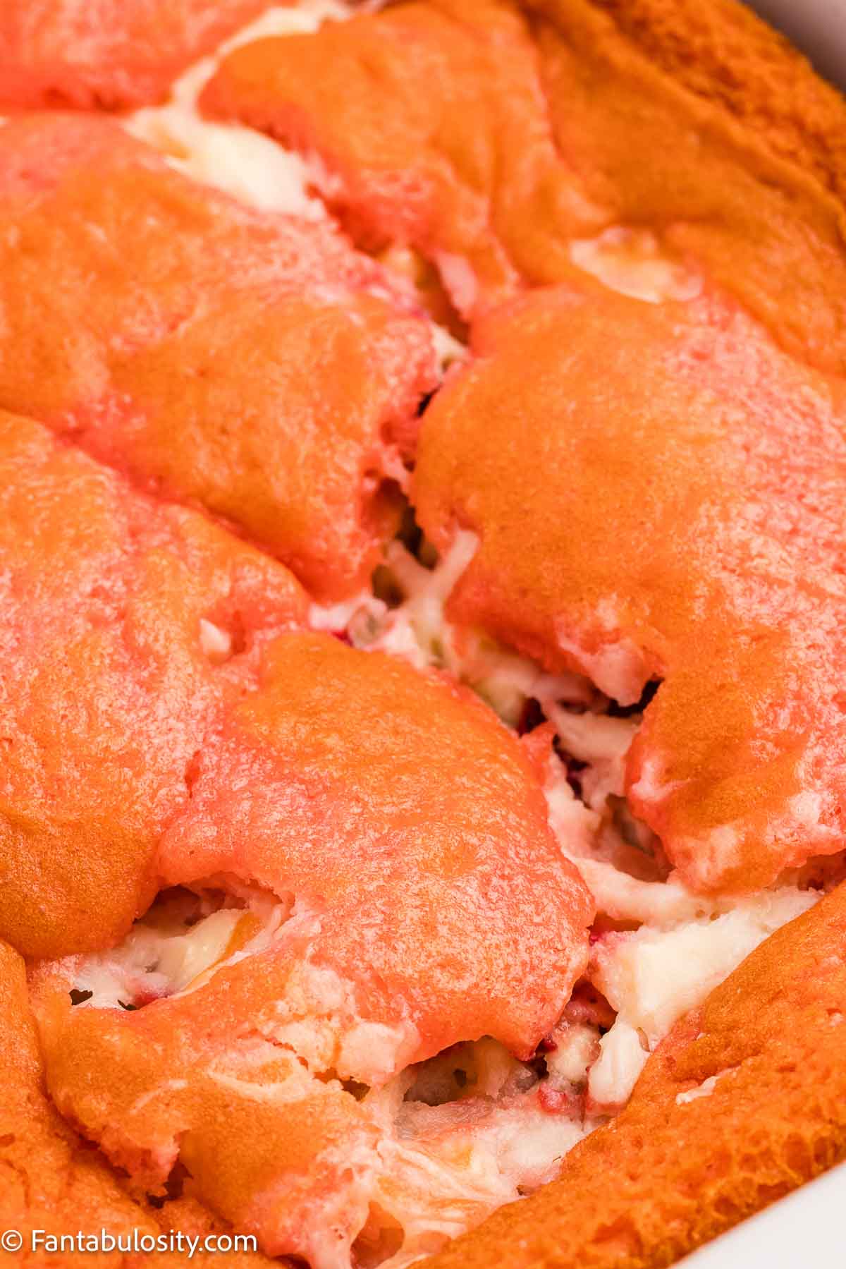 A baked strawberry earthquake cake.