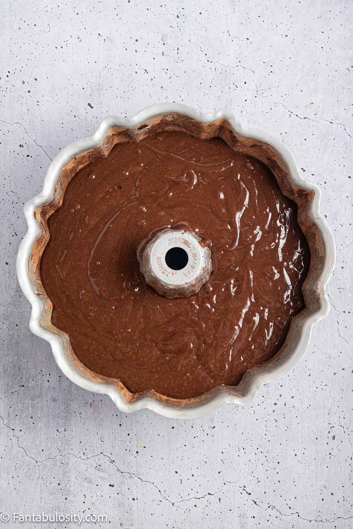 Cake and brownie batter in bundt pan.