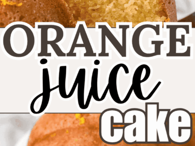 Sliced orange juice cake on cake stand.
