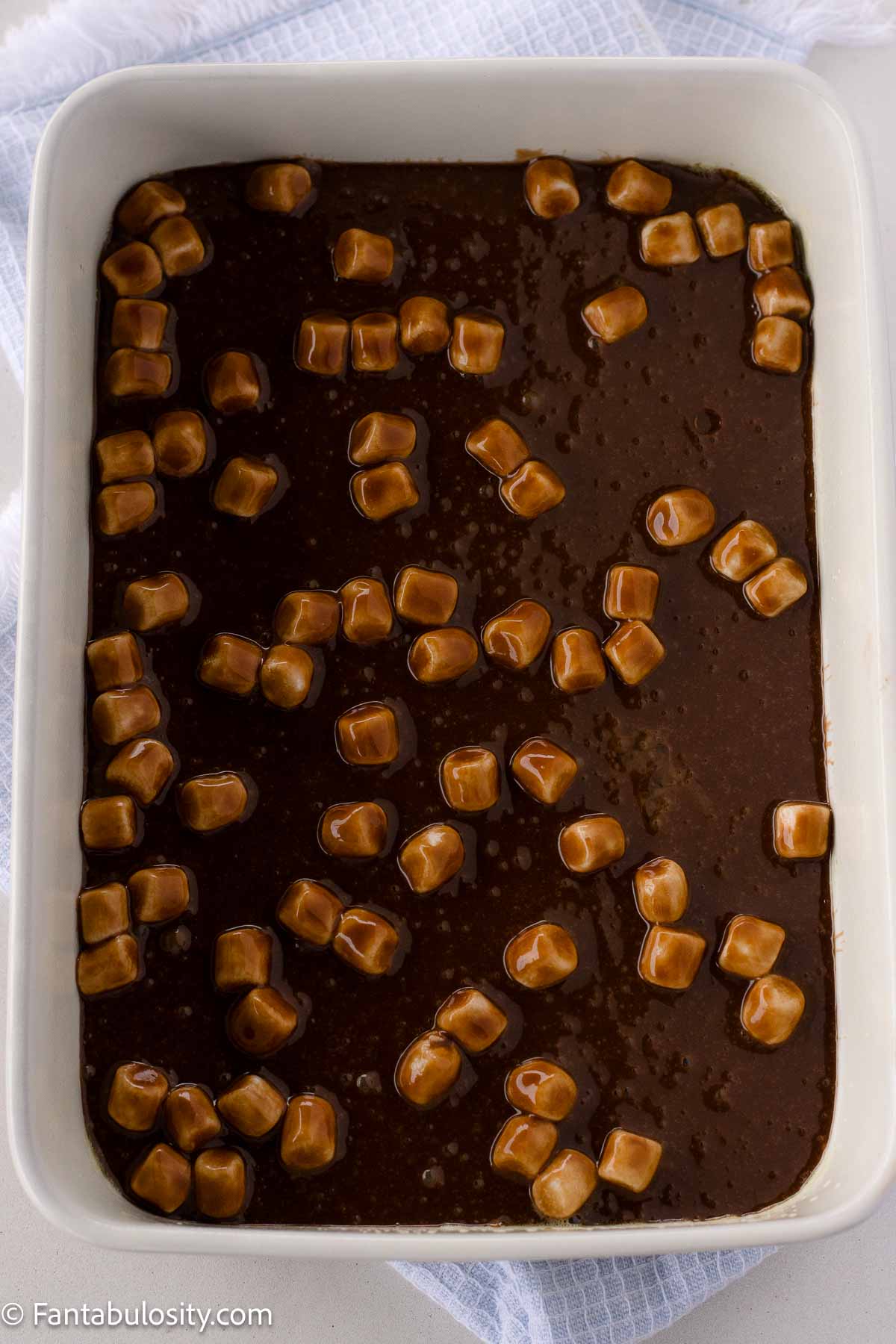 Coca-Cola cake batter in 9x13 baking dish.