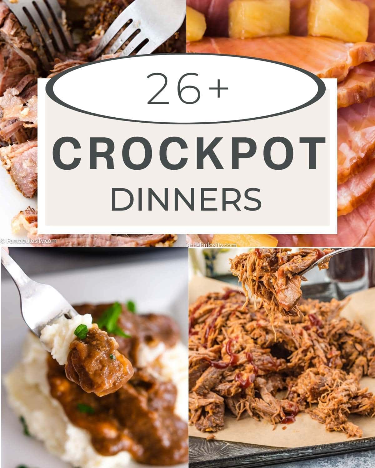 Image collage of crockpot dinners.