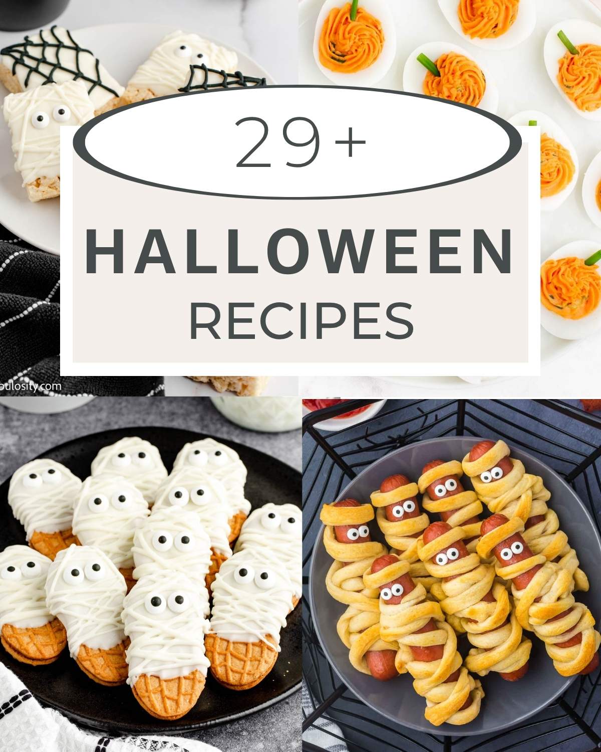 Image collage of Halloween recipes.
