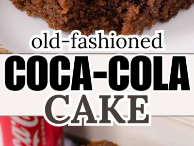 Coca-Cola cake in a slice on a vintage plate.