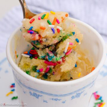 Vanilla mug cake in vintage coffee mug.