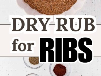 Homemade dry rub for ribs with brown sugar and smoked paprika in a white bowl