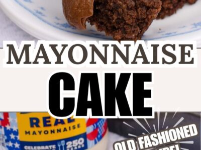 A slice of old-fashioned mayonnaise cake on a vintage plate.