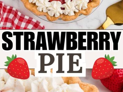 Strawberry pie with whipped cream and homemade pie crust.