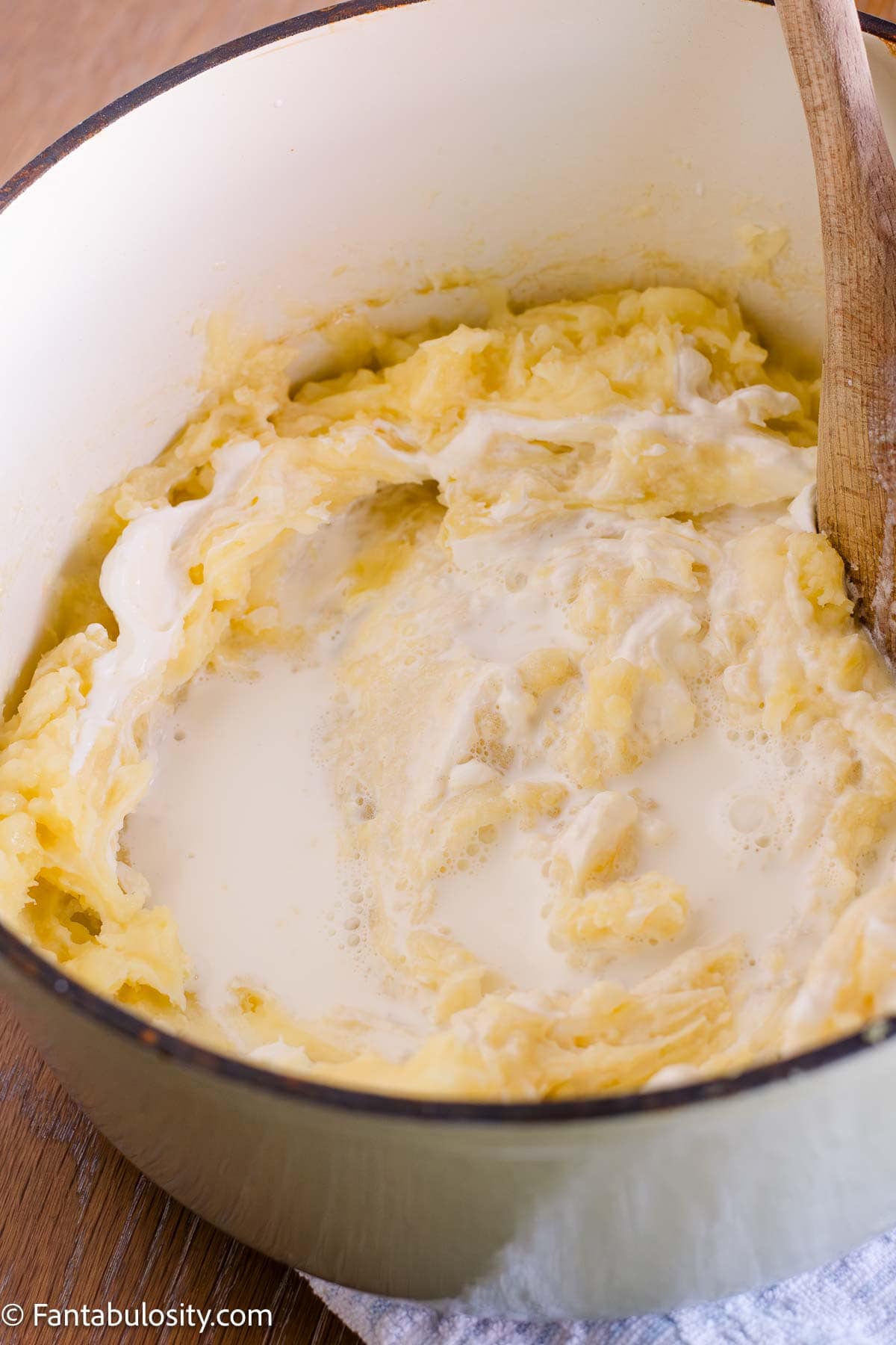 Sour cream and half-and-half added to the mashed potatoes.
